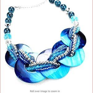Statement Blue Abalone Shell Braided Bead Necklace